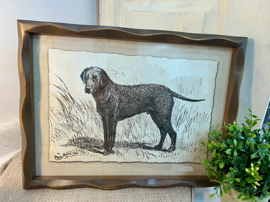 11.75 Inch Ornate Brown Wood Lab Framed Dog Print