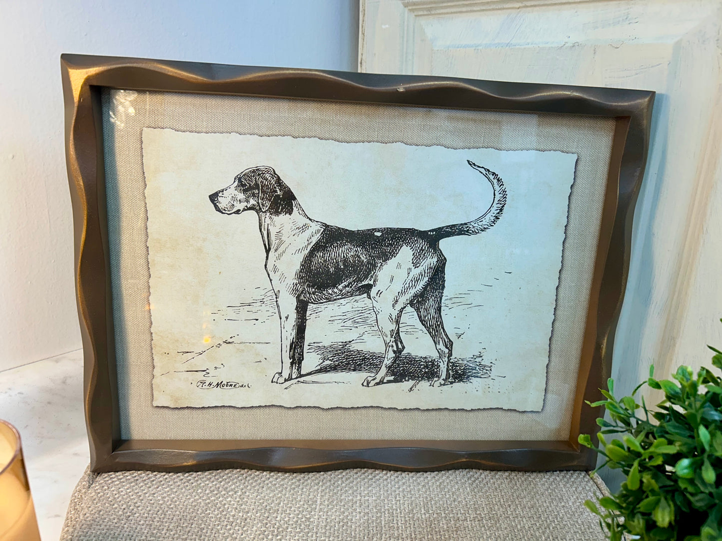 11.75 Inch Ornate Brown Wood Framed Pointer Dog Print