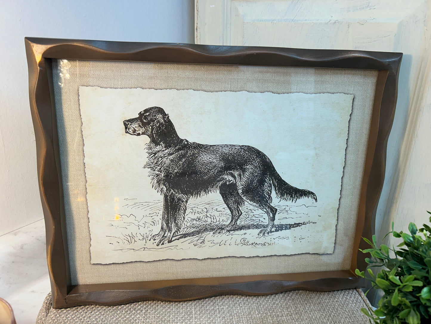 11.75 Inch Ornate Brown Wood Golden Retriever Framed Dog Print