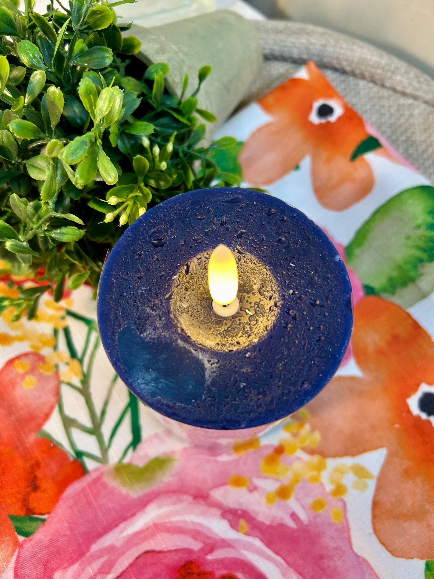 8 x 3 Navy Blue Flameless Candle