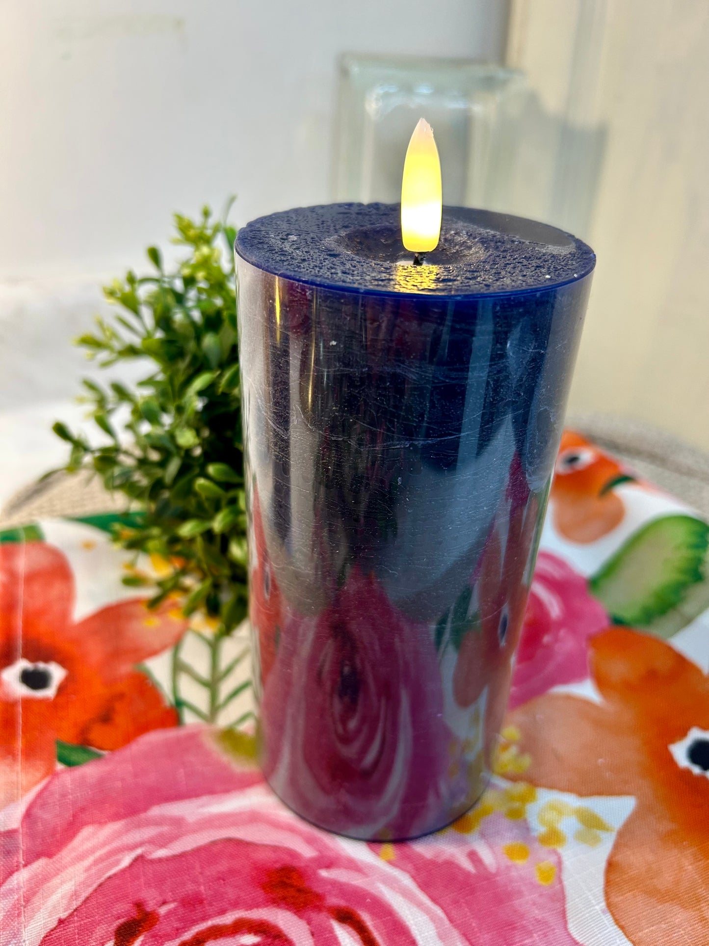 6 x 3 Navy Blue Flameless Candle