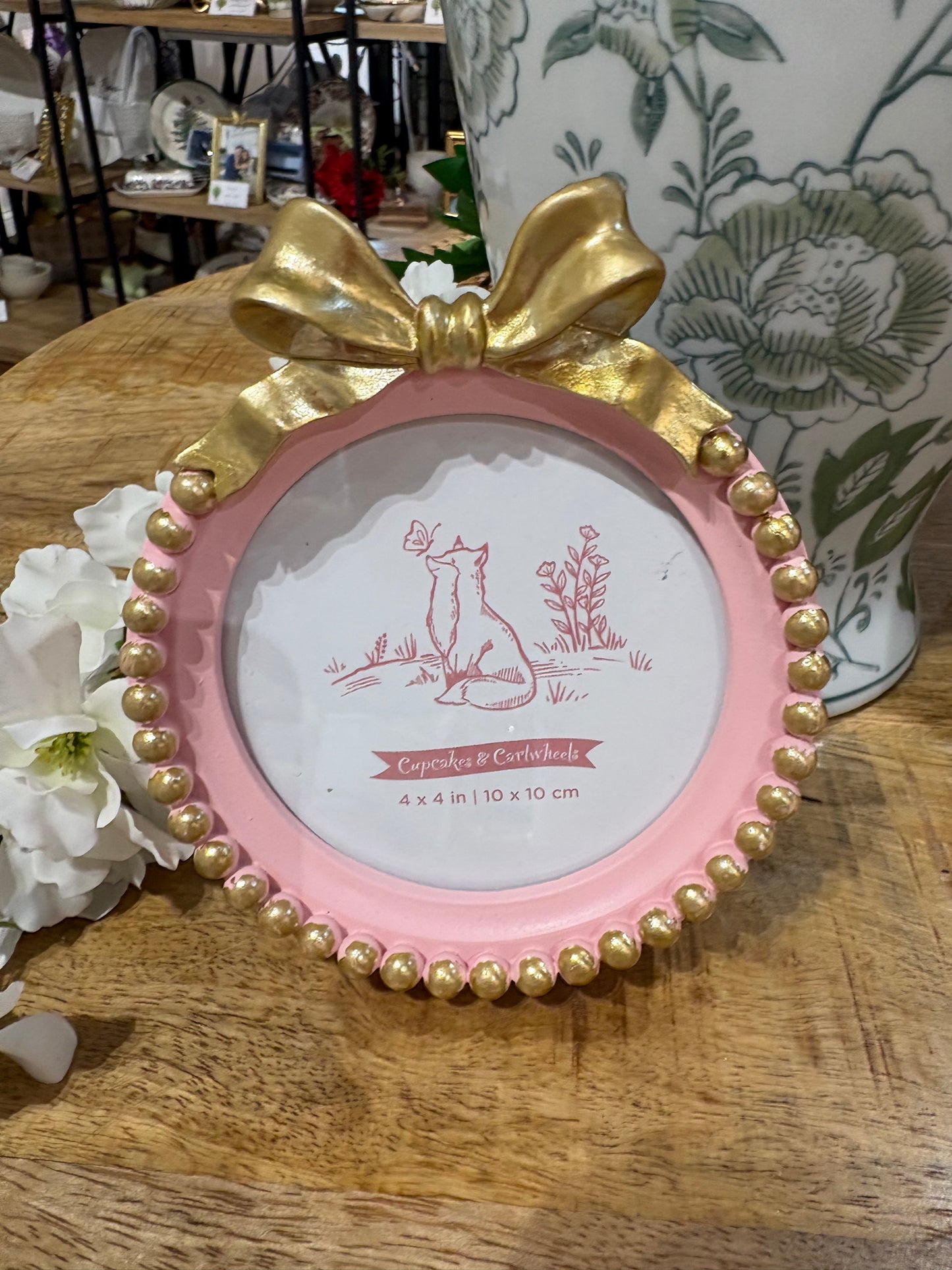 Golden Bow 4" X 4" Round Photo Frame    3 Colors