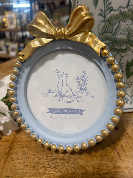 Golden Bow 4" X 4" Round Photo Frame    3 Colors