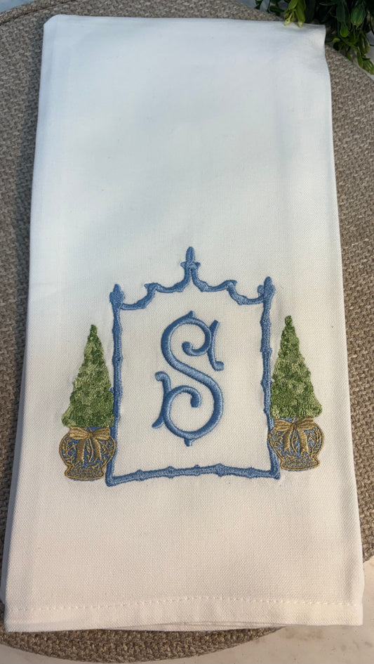 White Monogrammed  Tea Towel