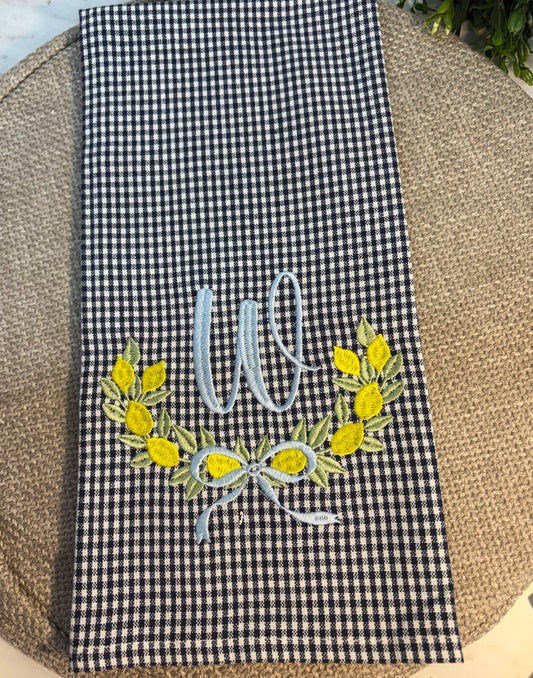 Monogrammed Navy Gingham Tea Towel