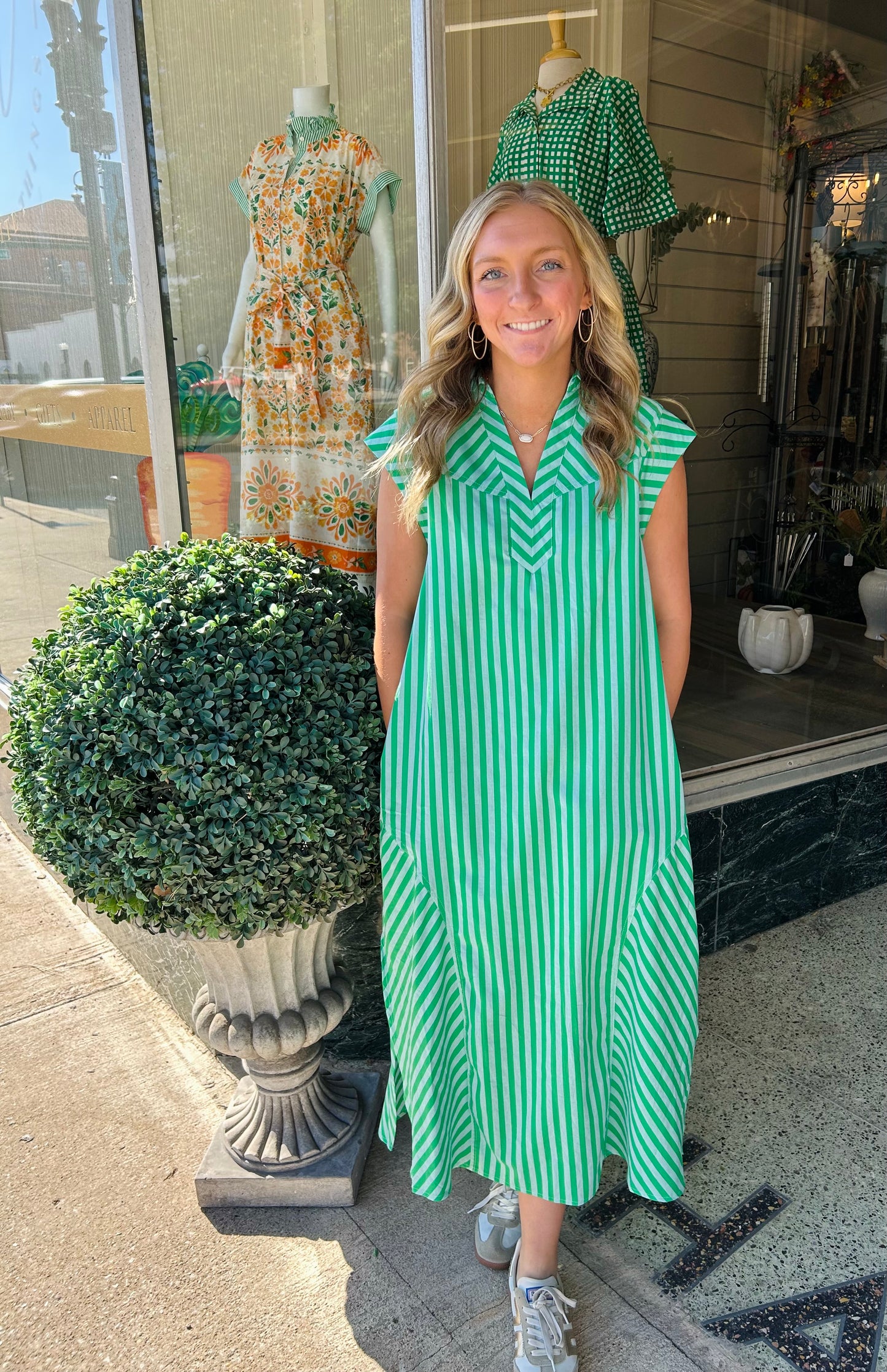 Green Stripe Midi Dress