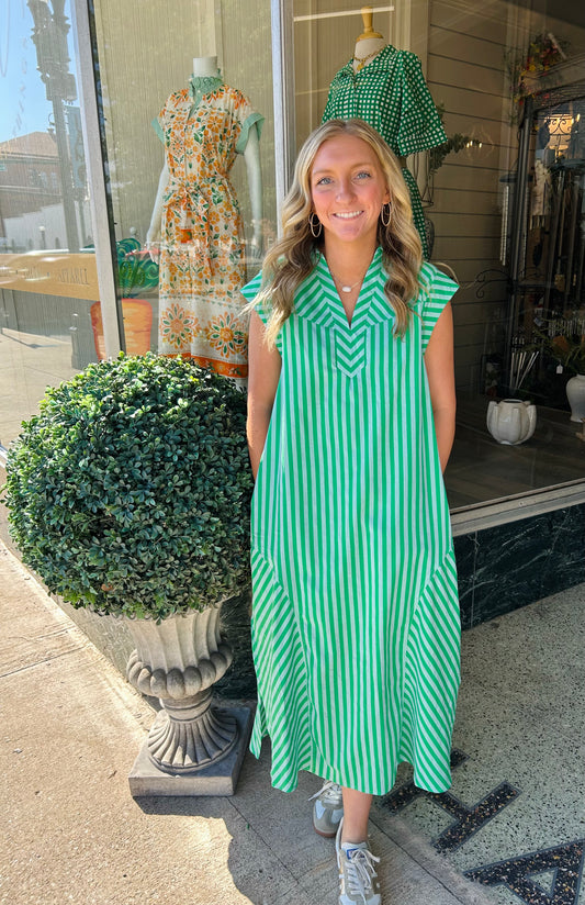 Green Stripe Midi Dress