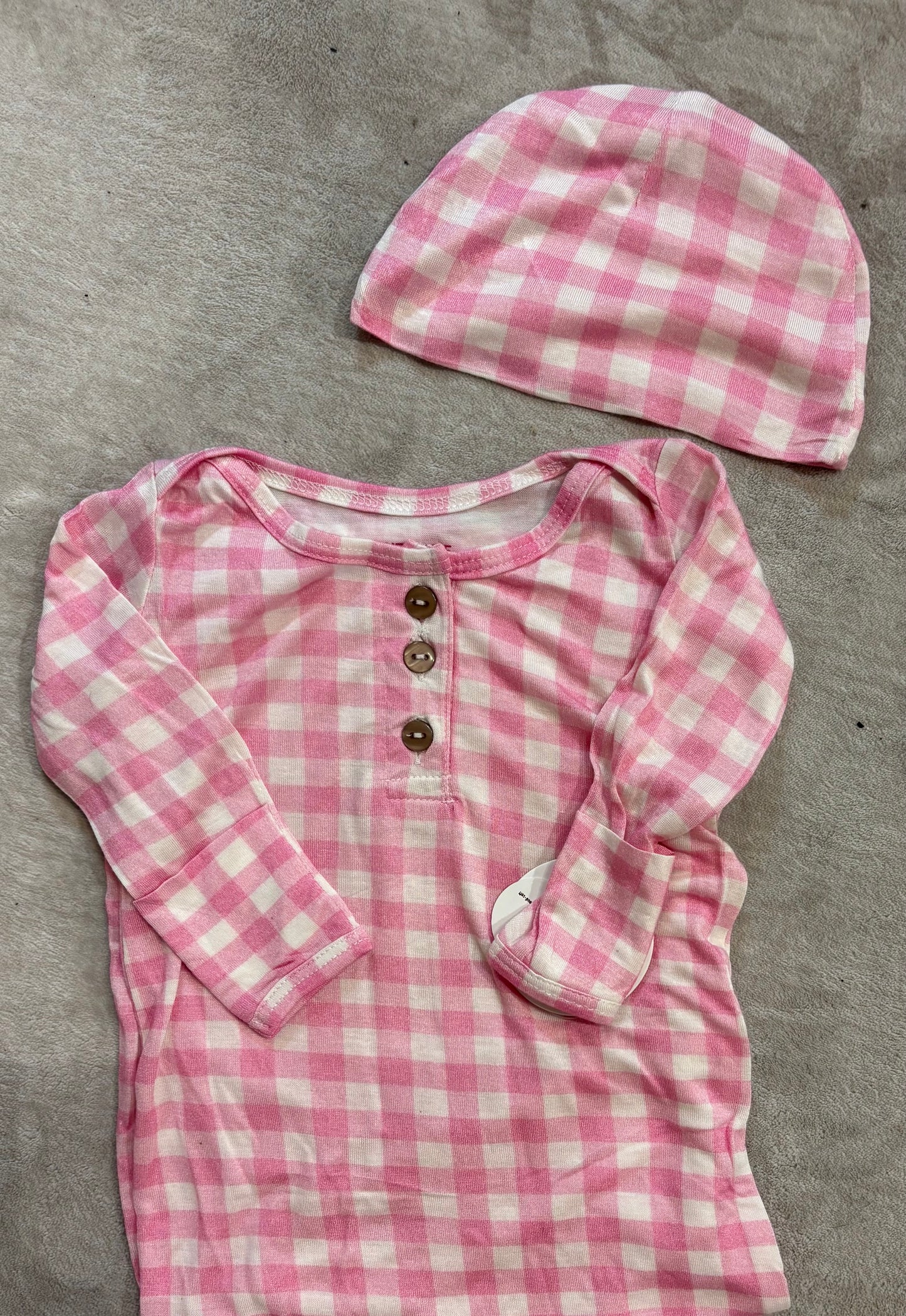 Strawberry Picnic Bamboo Newborn Gown and Beanie Set