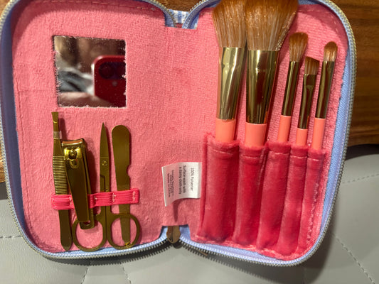 Gingham Brush/Mirror/Manicure Set