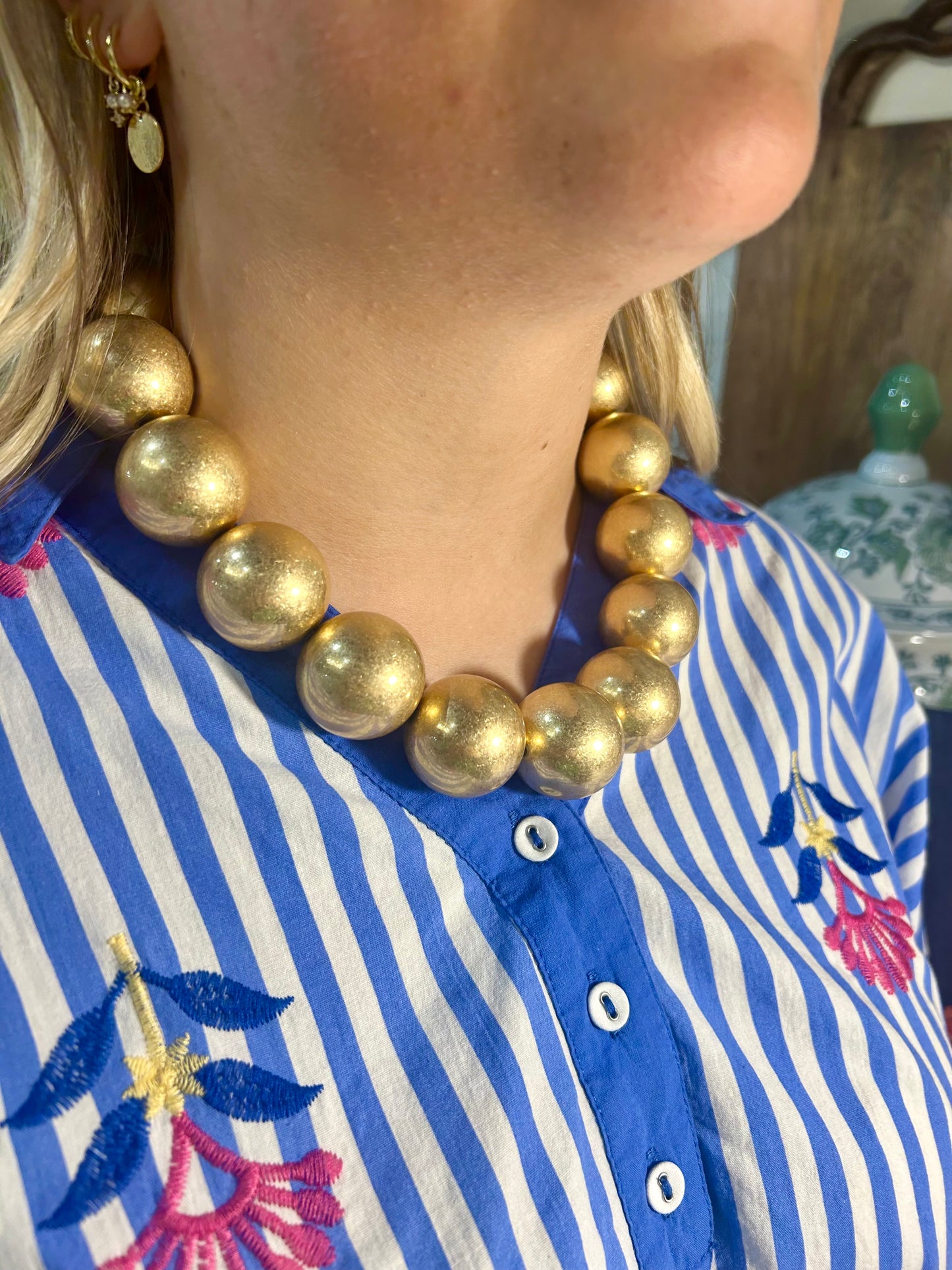 Extra Large Gold Beaded Necklace