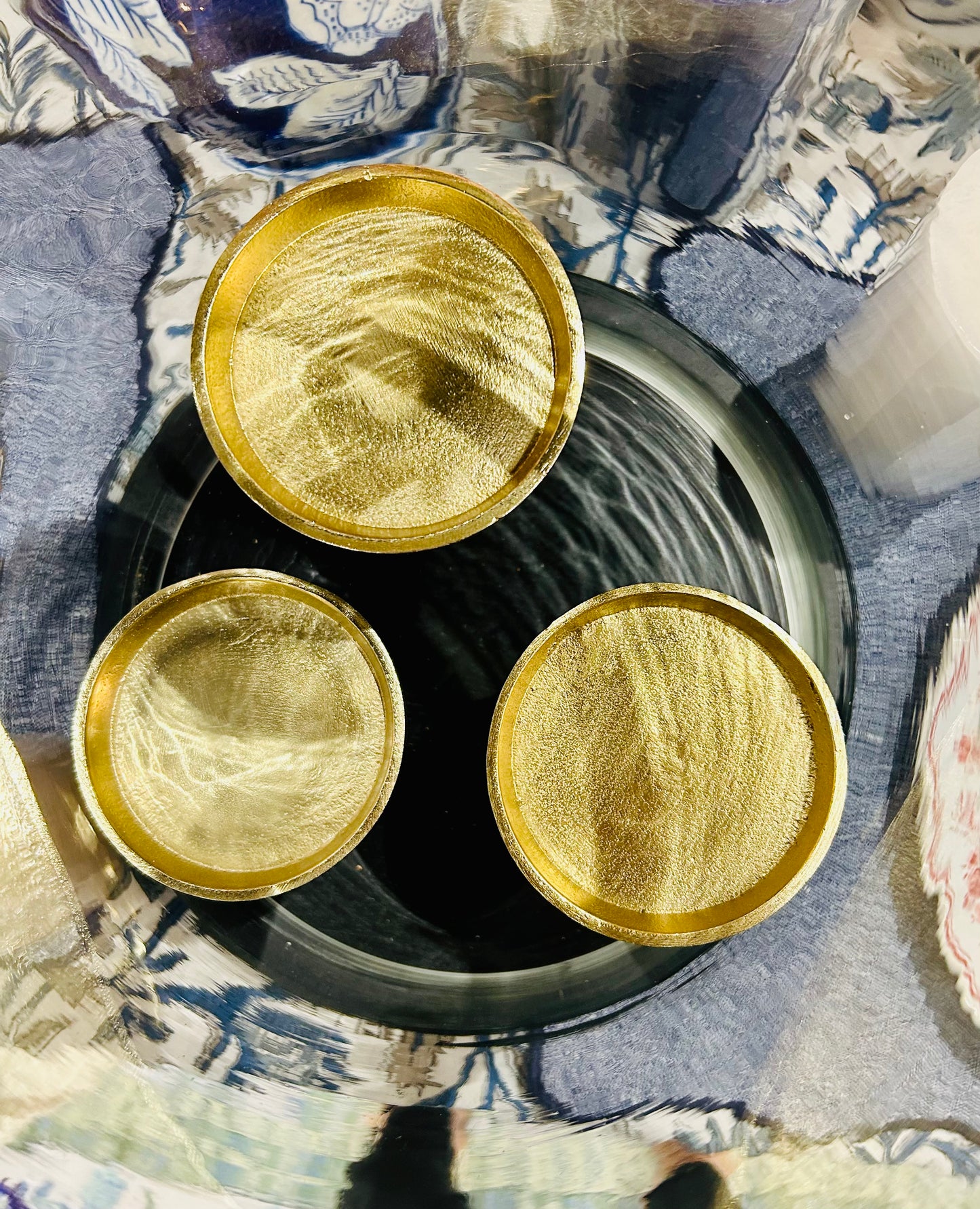 Black & Gold 3-piller Candle Holder with Glass Hurricane