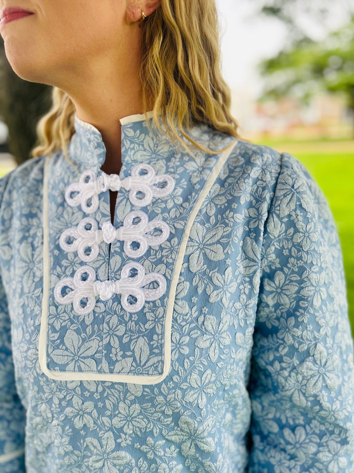 Oriental Vibe Blue Jacquard Dress
