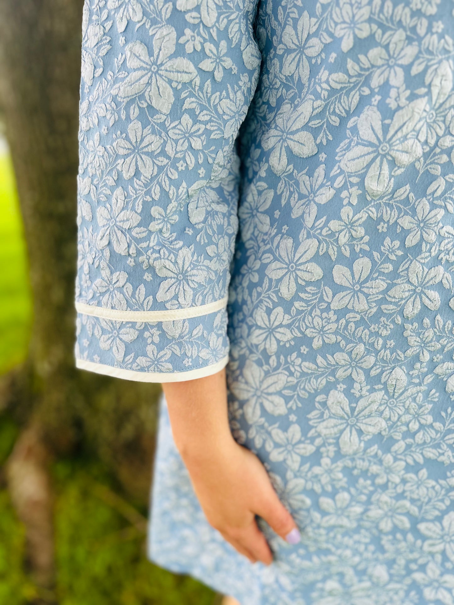 Oriental Vibe Blue Jacquard Dress