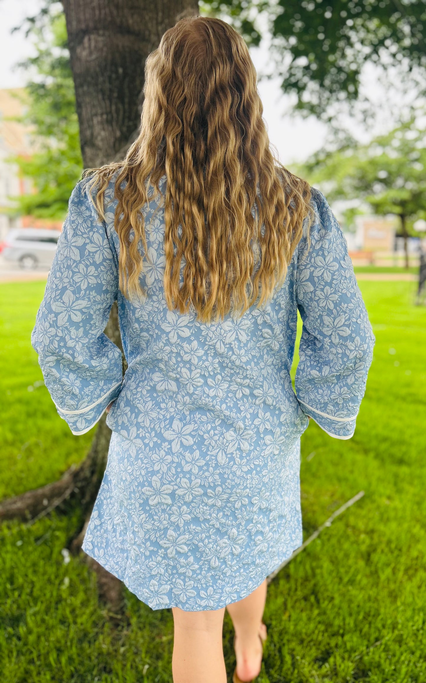 Oriental Vibe Blue Jacquard Dress