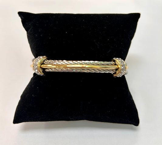 Two-tone Rhodium Braided Bracelet with Rhinestone Bands