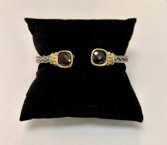 Two-tone Rhodium Braided Bracelet with Black Stones