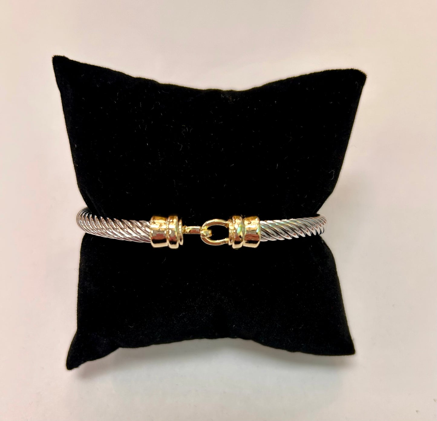Two-tone Rhodium Braided Bracelet with Gold Clasp