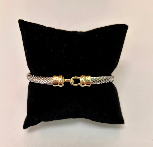 Two-tone Rhodium Braided Bracelet with Gold Clasp