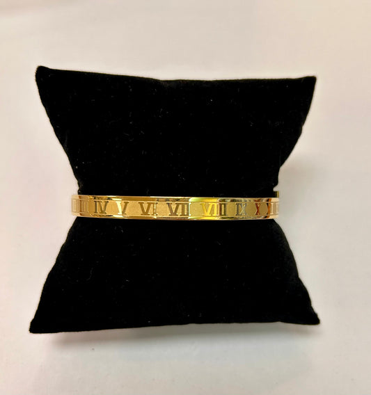14K Gold Plated Roman Numeral Bangle Bracelet