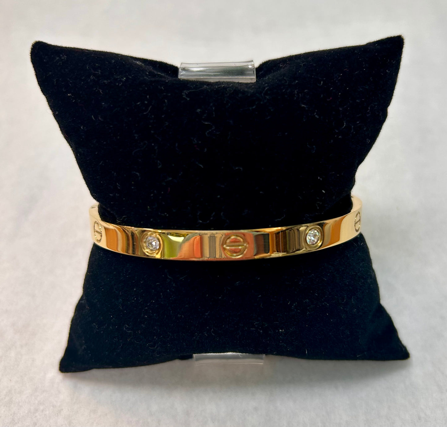 14k Gold Plated Love Bangle Bracelet with Rhinestones