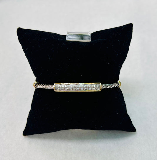 Two-tone Rhodium Corded Magnetic Bracelet with Rhinestones