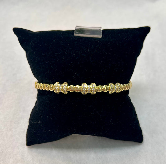 14k Gold Plated Thin Bangle with Rhinestones