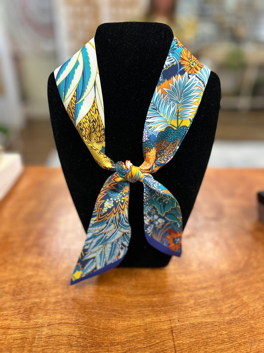 Teal Floral Neck Tie Scarf