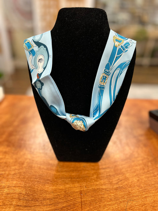 Blue Equestrian Design Neck Tie Scarf