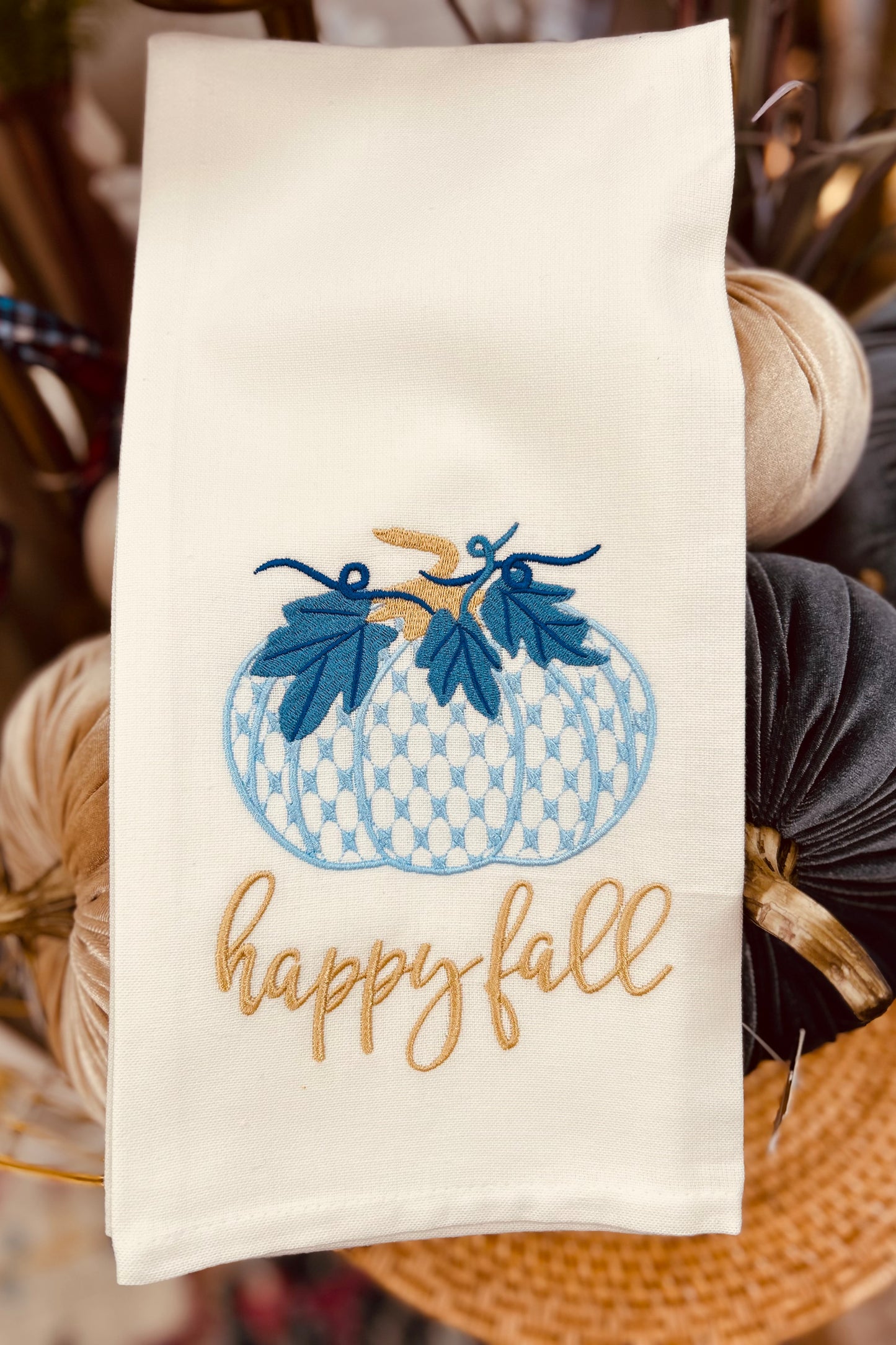 Happy Fall Embroidered Tea Towel