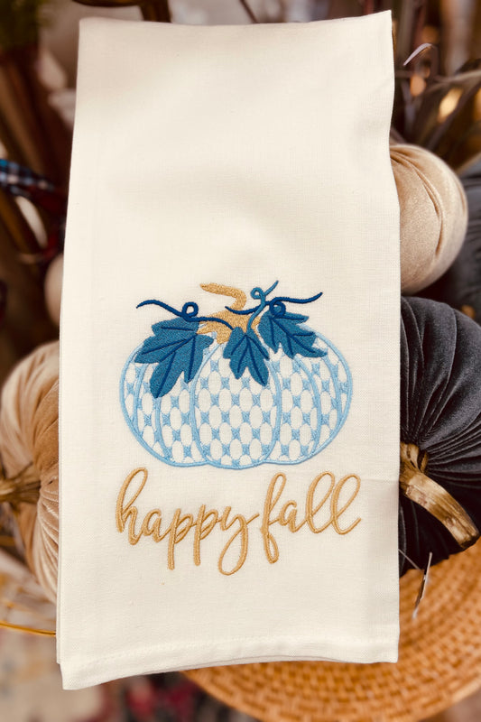 Happy Fall Embroidered Tea Towel