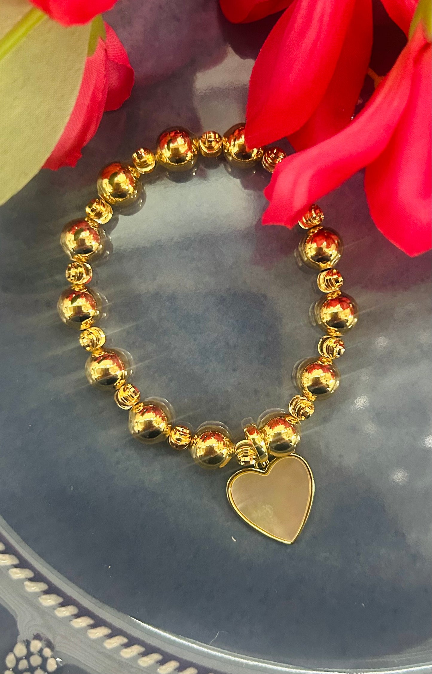 Mother of Pearl Heart Charm Bracelet