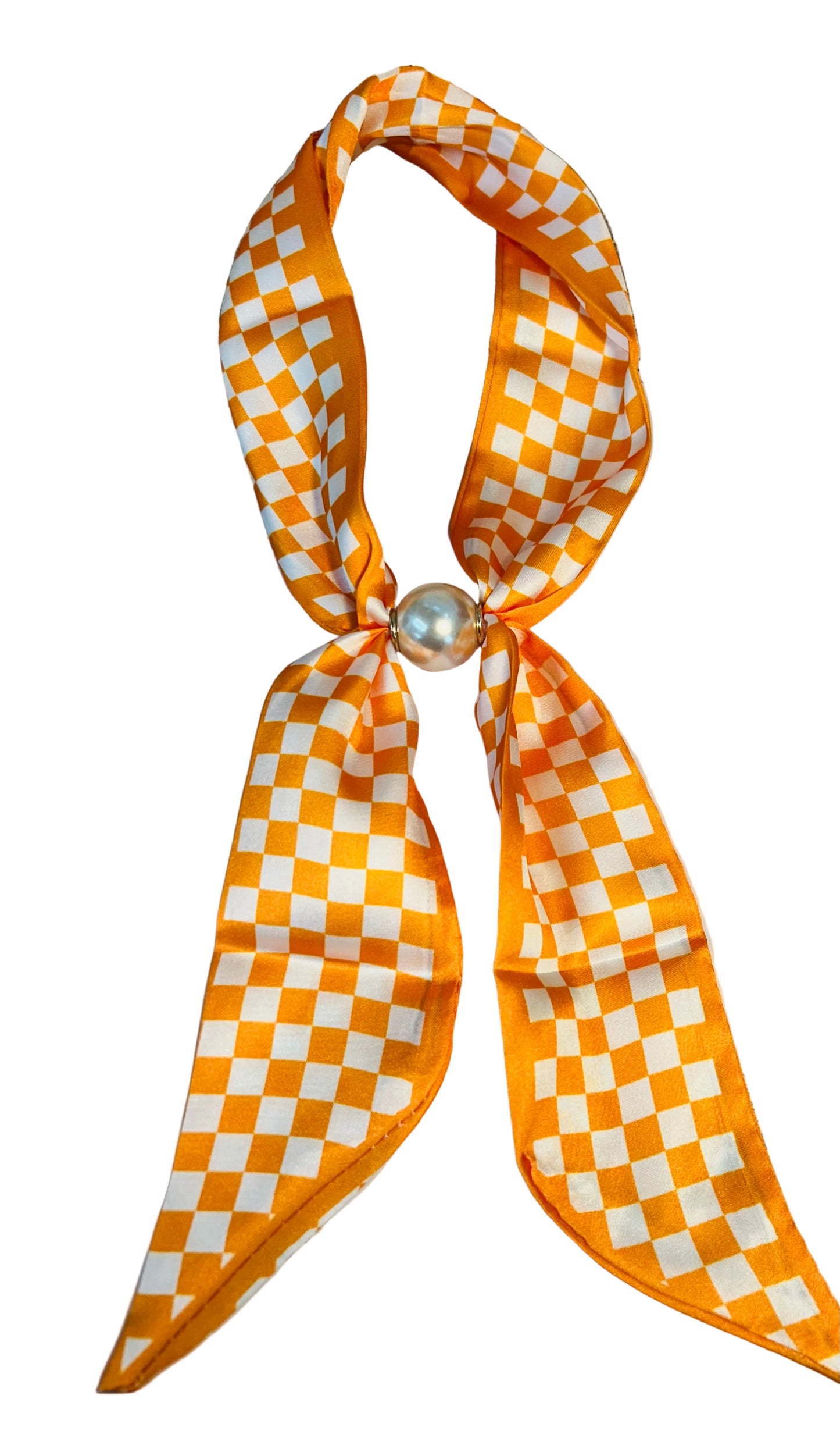 Orange & White Checkered Scarf with Magnetic Pearl