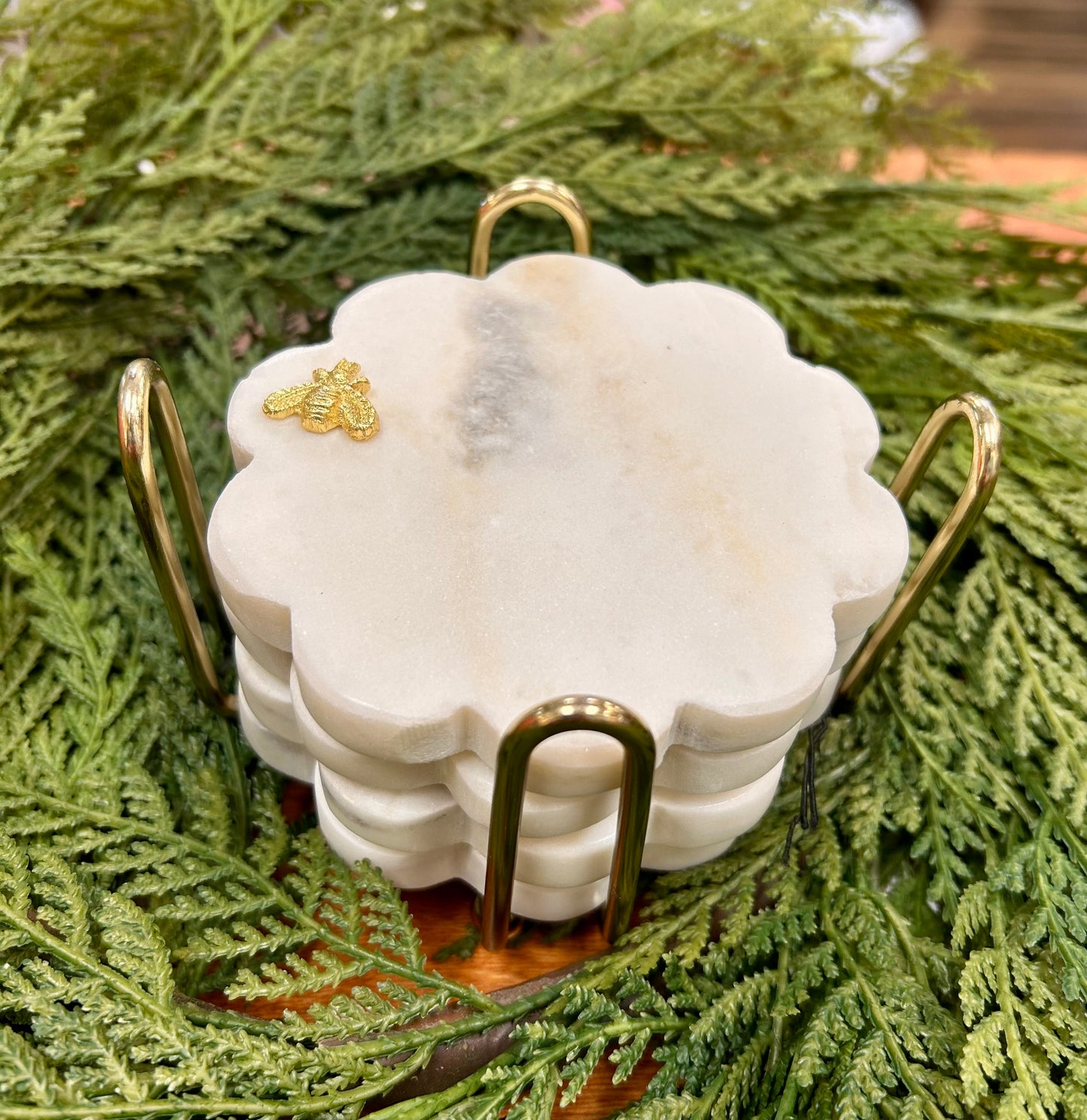 Marble Coasters with Bee Detail-Set of 4