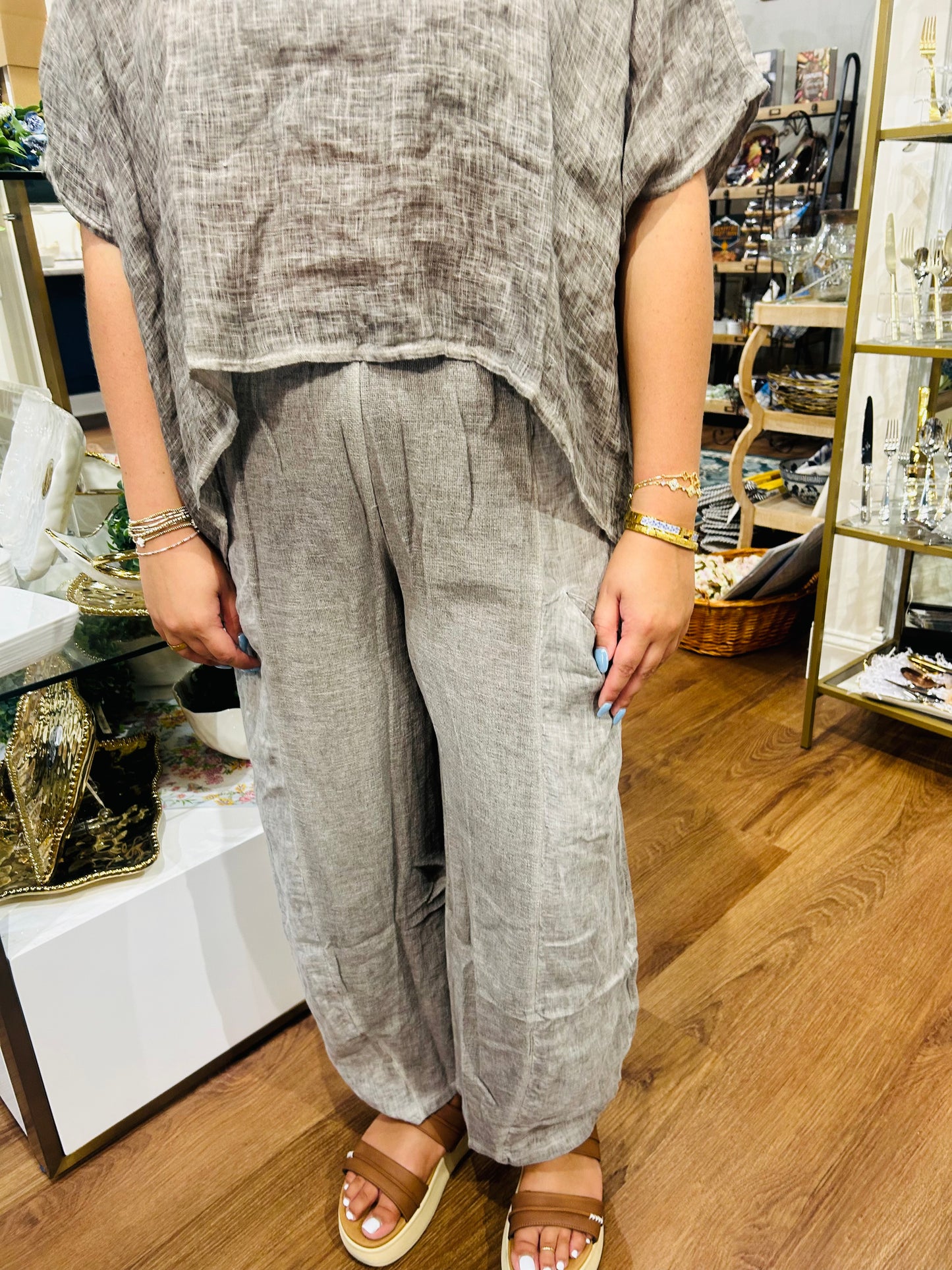 Tempo Paris Linen Taupe Balloon Pants