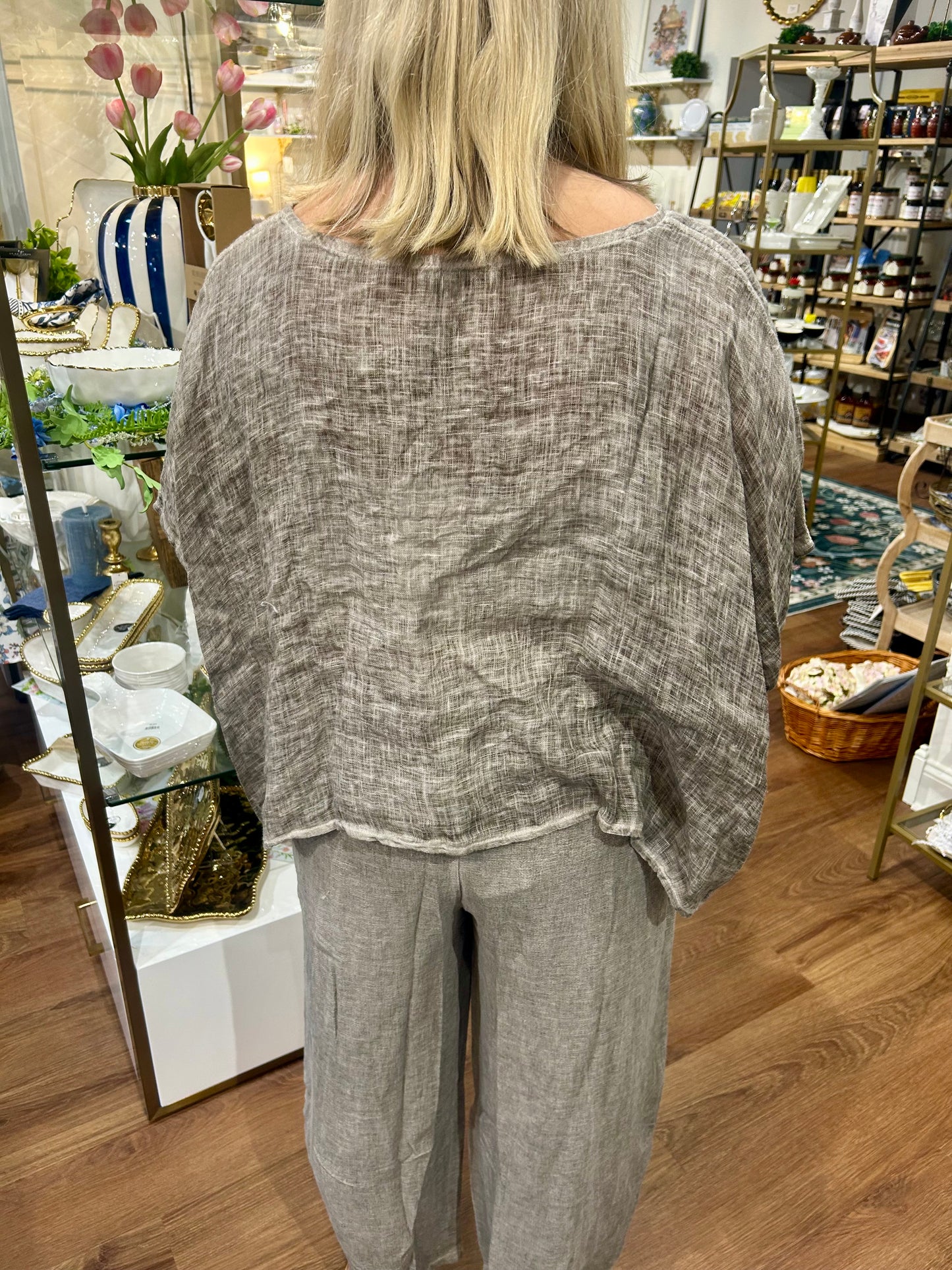 Tempo Paris Pancho Linen Blouse Taupe
