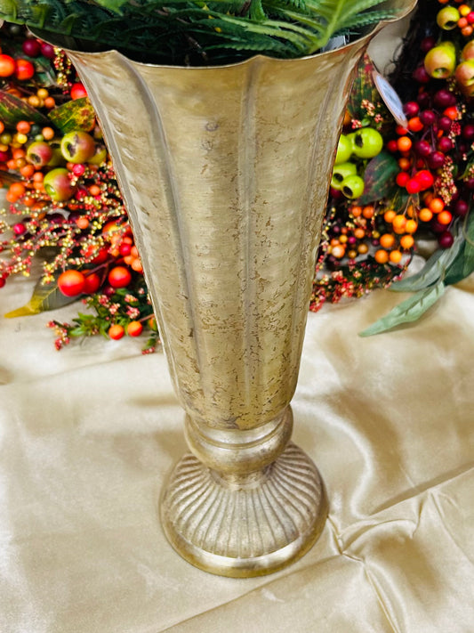 Gold Metal  Vase  Fluted Top