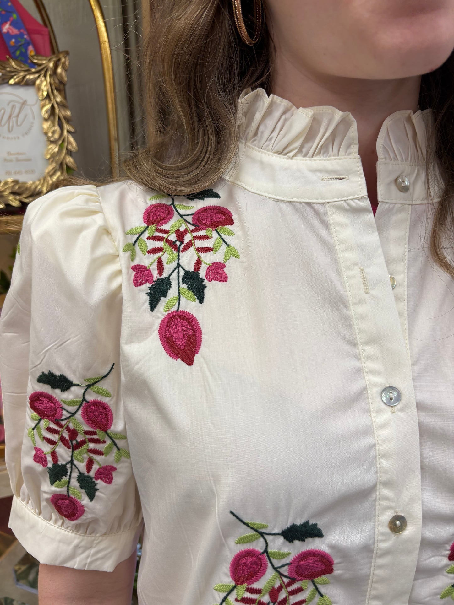 Ava Cream Embroidered Top