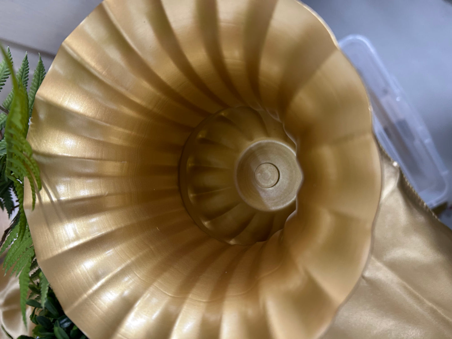 Gold Metal  Vase  Fluted Top