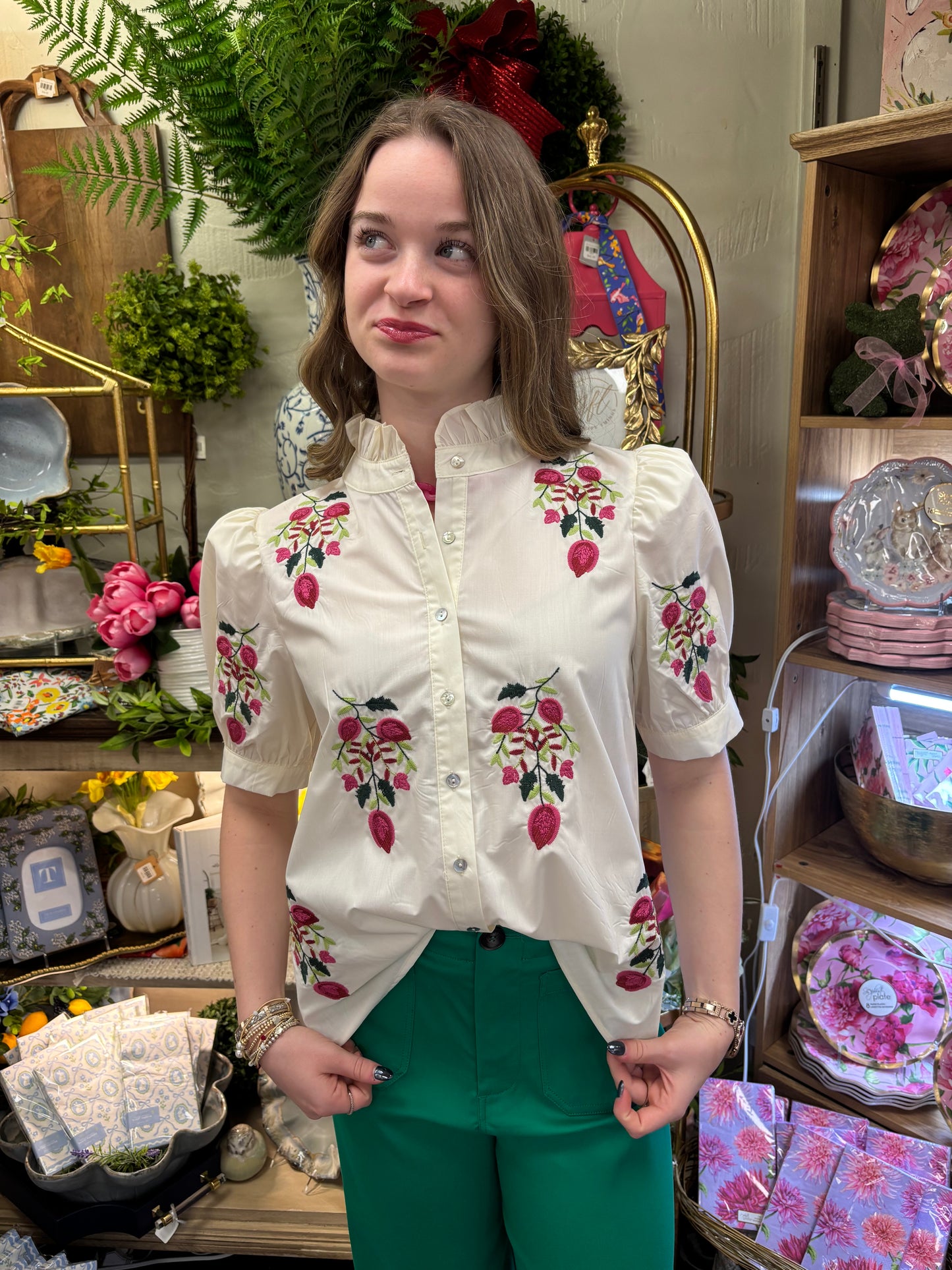 Ava Cream Embroidered Top