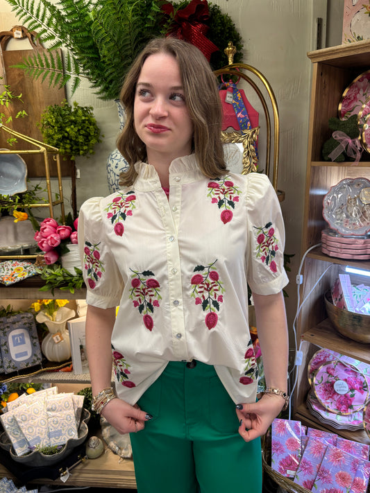 Ava Cream Embroidered Top