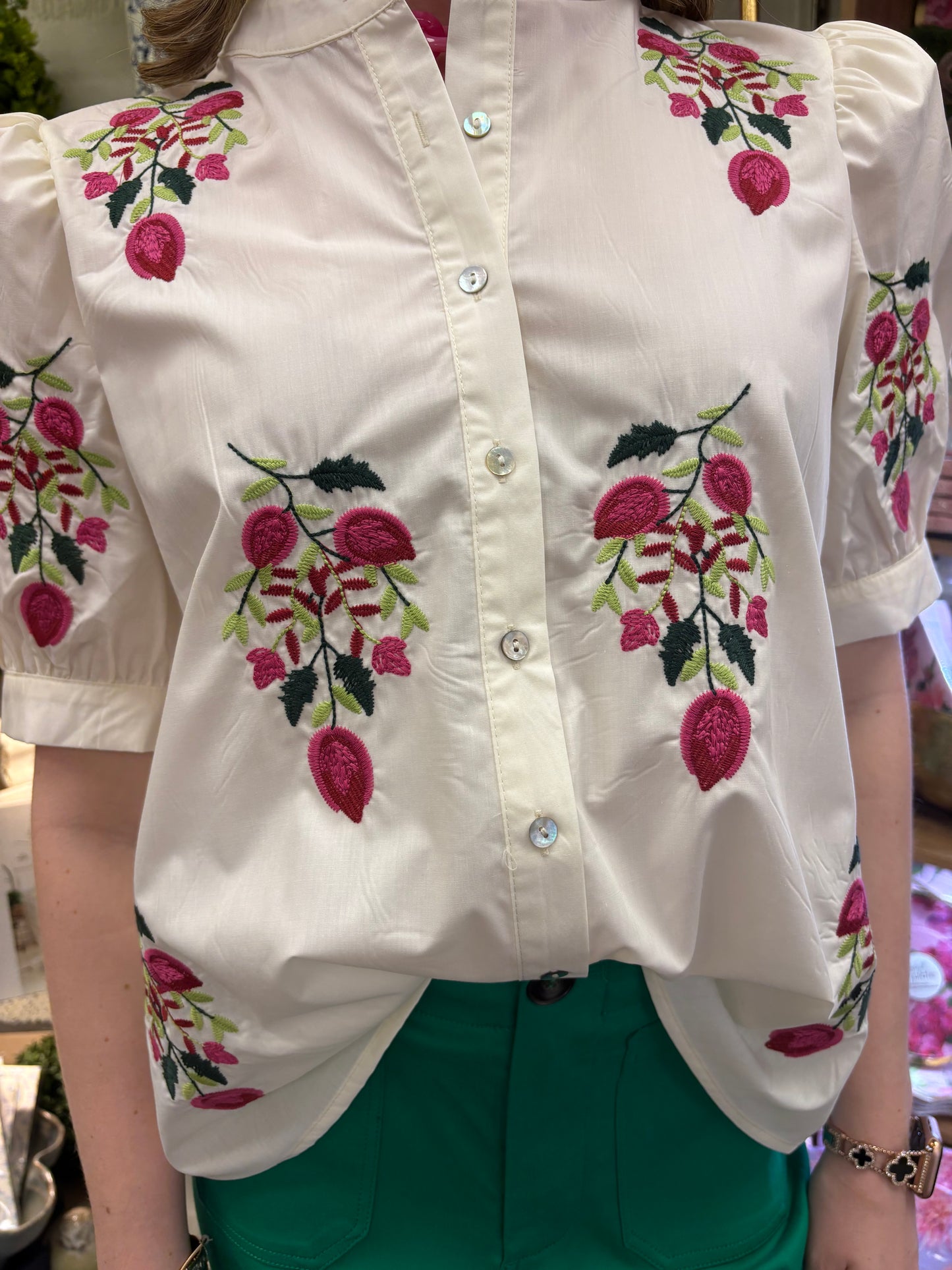 Ava Cream Embroidered Top