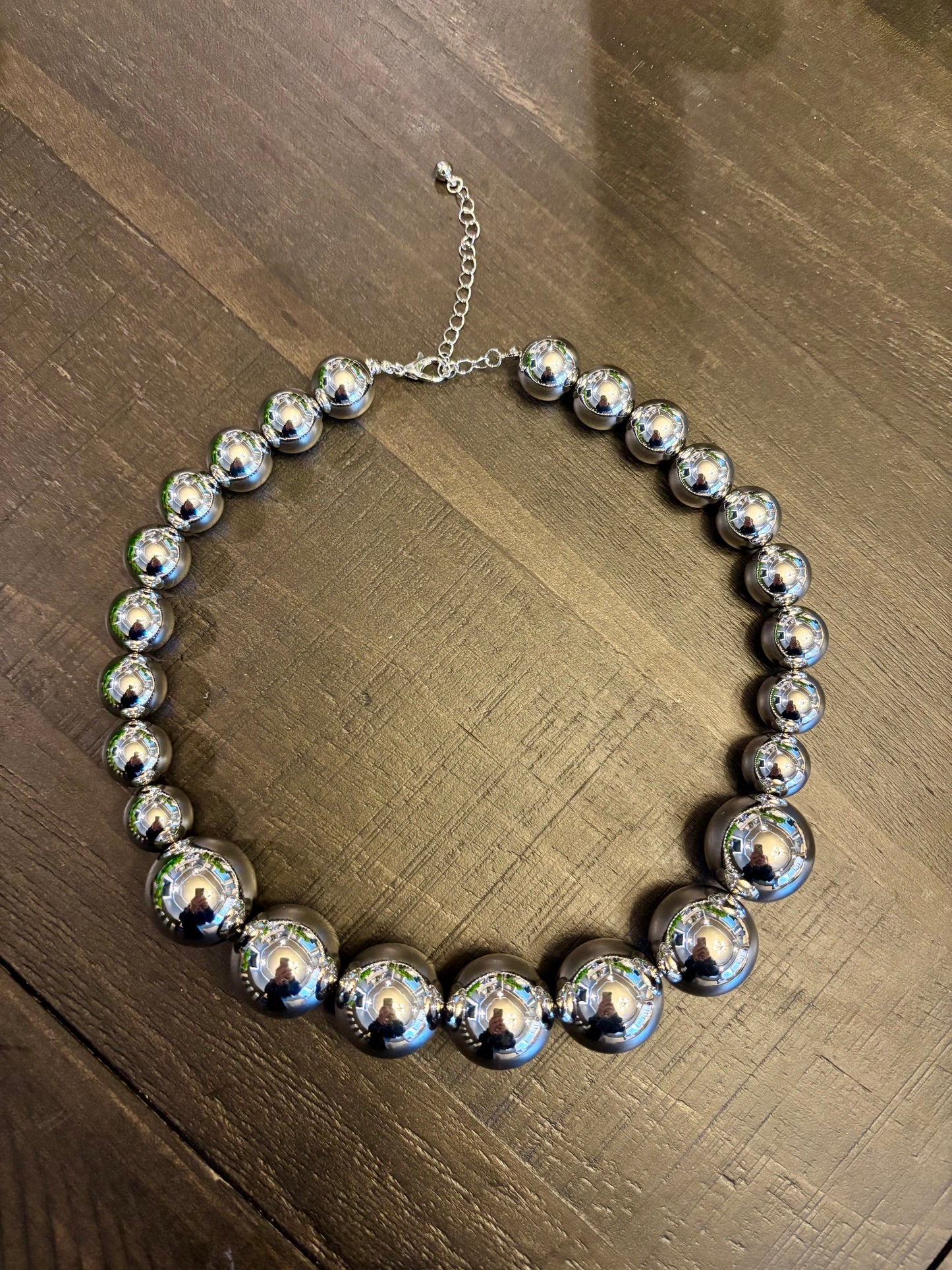 Graduated Silver Beaded Necklace