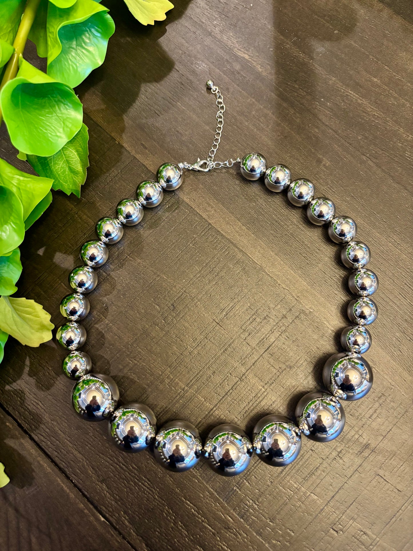 Graduated Silver Beaded Necklace