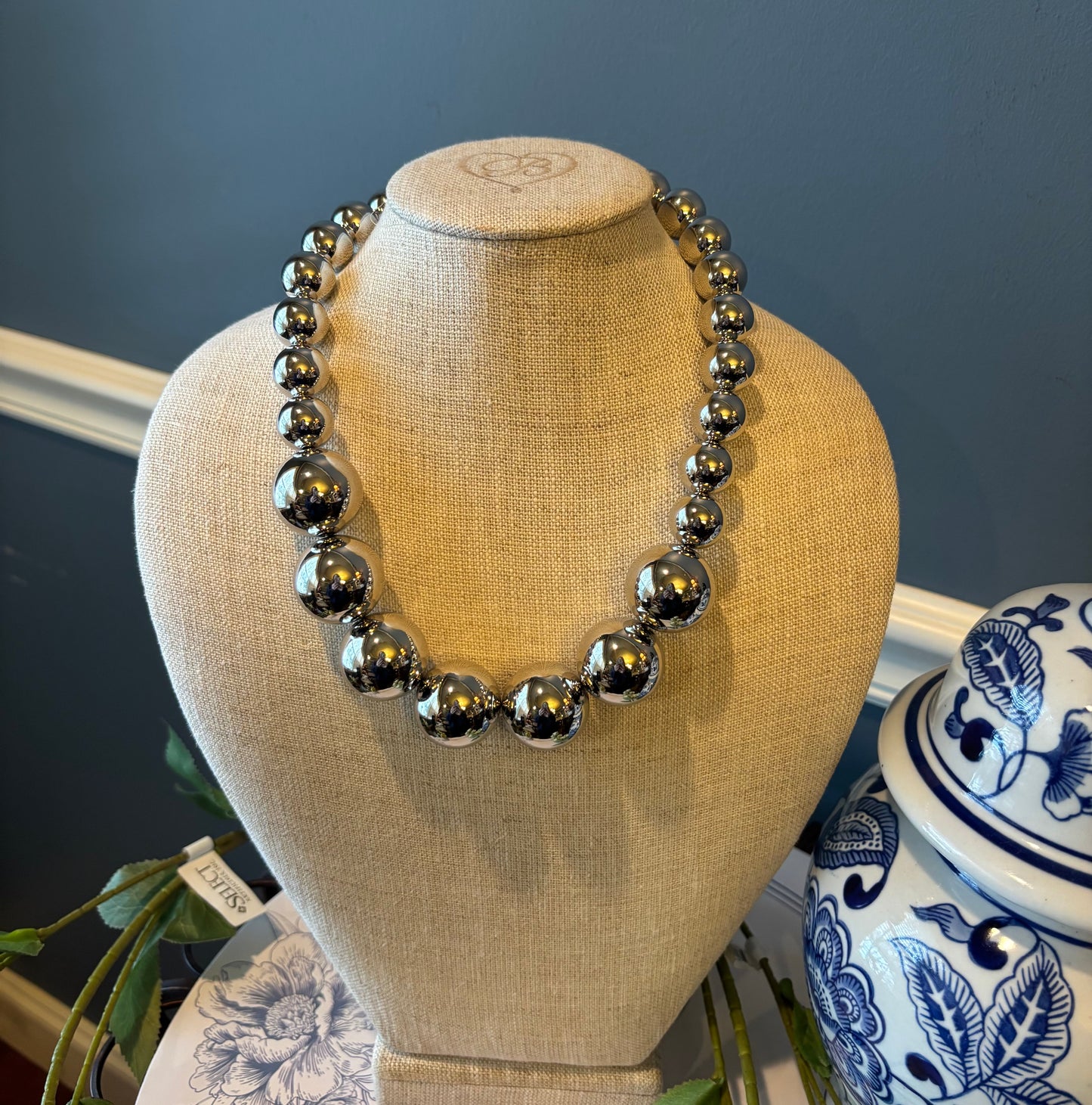 Graduated Silver Beaded Necklace