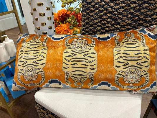 Cotton Velvet Tiger Printed Lumbar Pillow