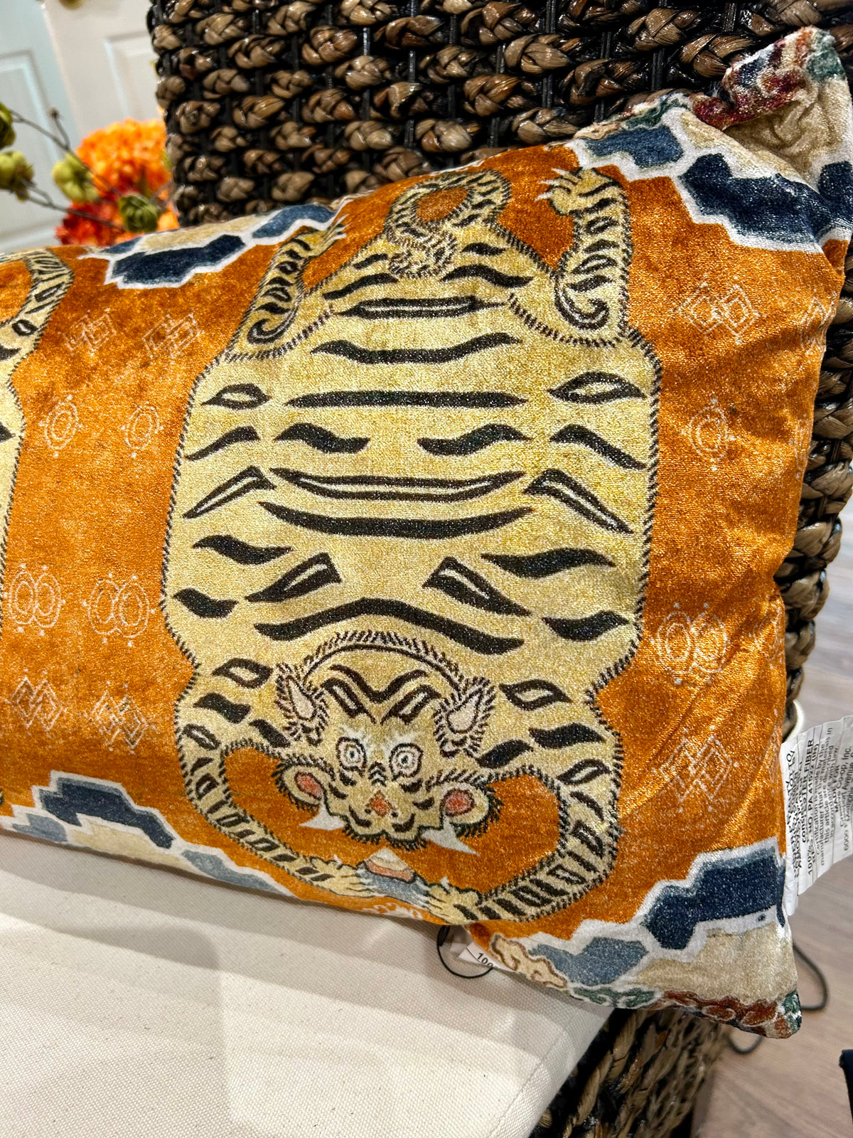 Cotton Velvet Tiger Printed Lumbar Pillow