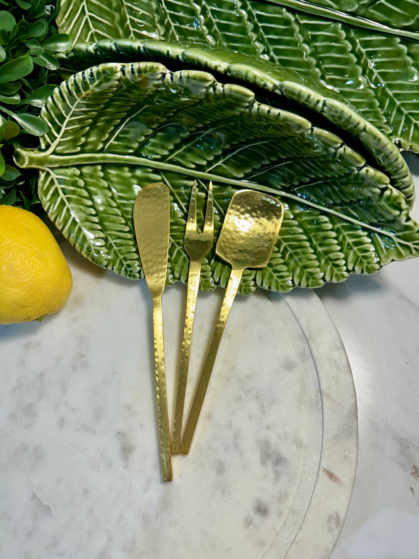 Hammered Stainless Steel Appetizer Utensils, Gold Finish, Set of 3