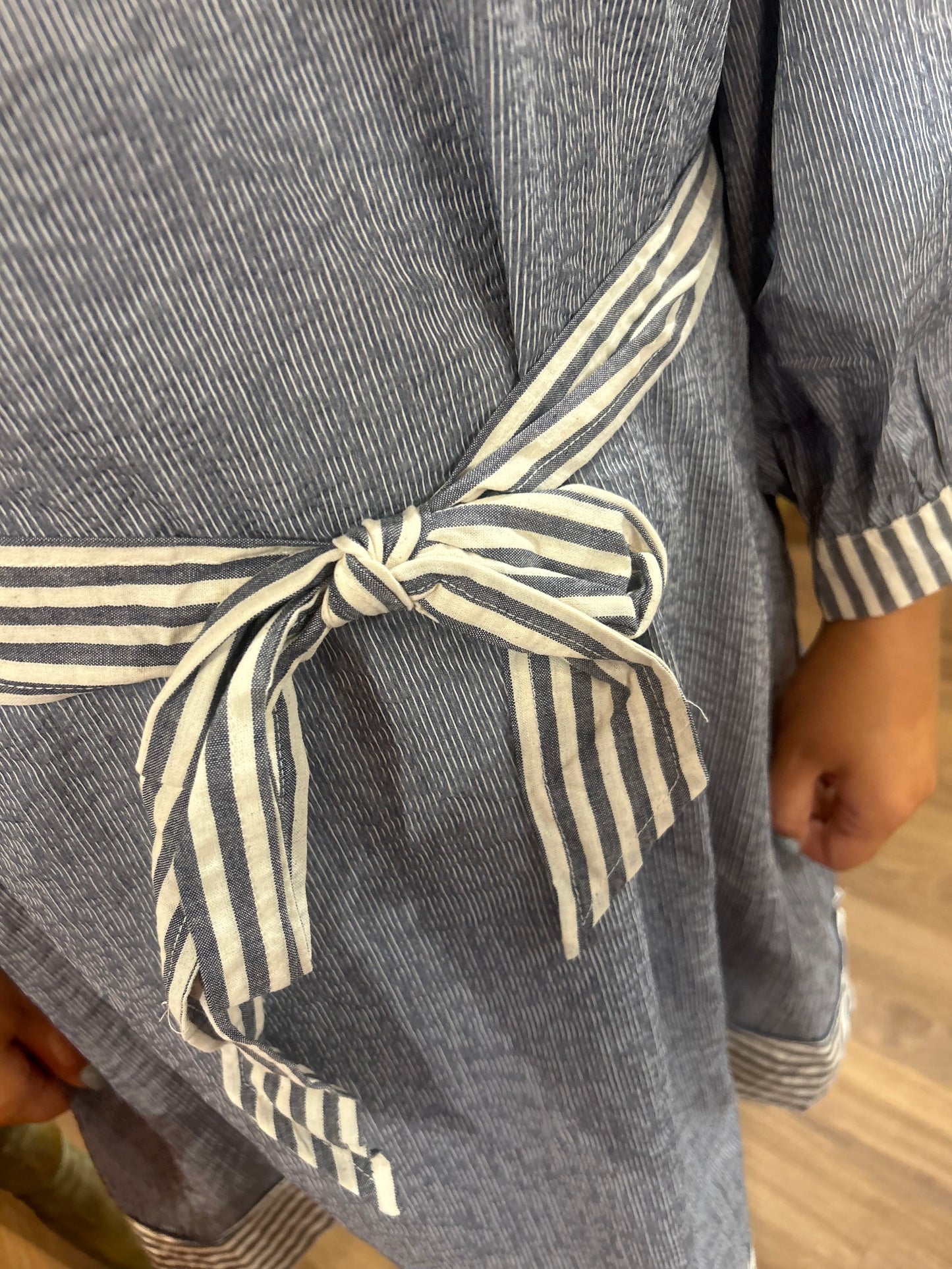 Striped Contrast Belted Puff Sleeve Mini Dress