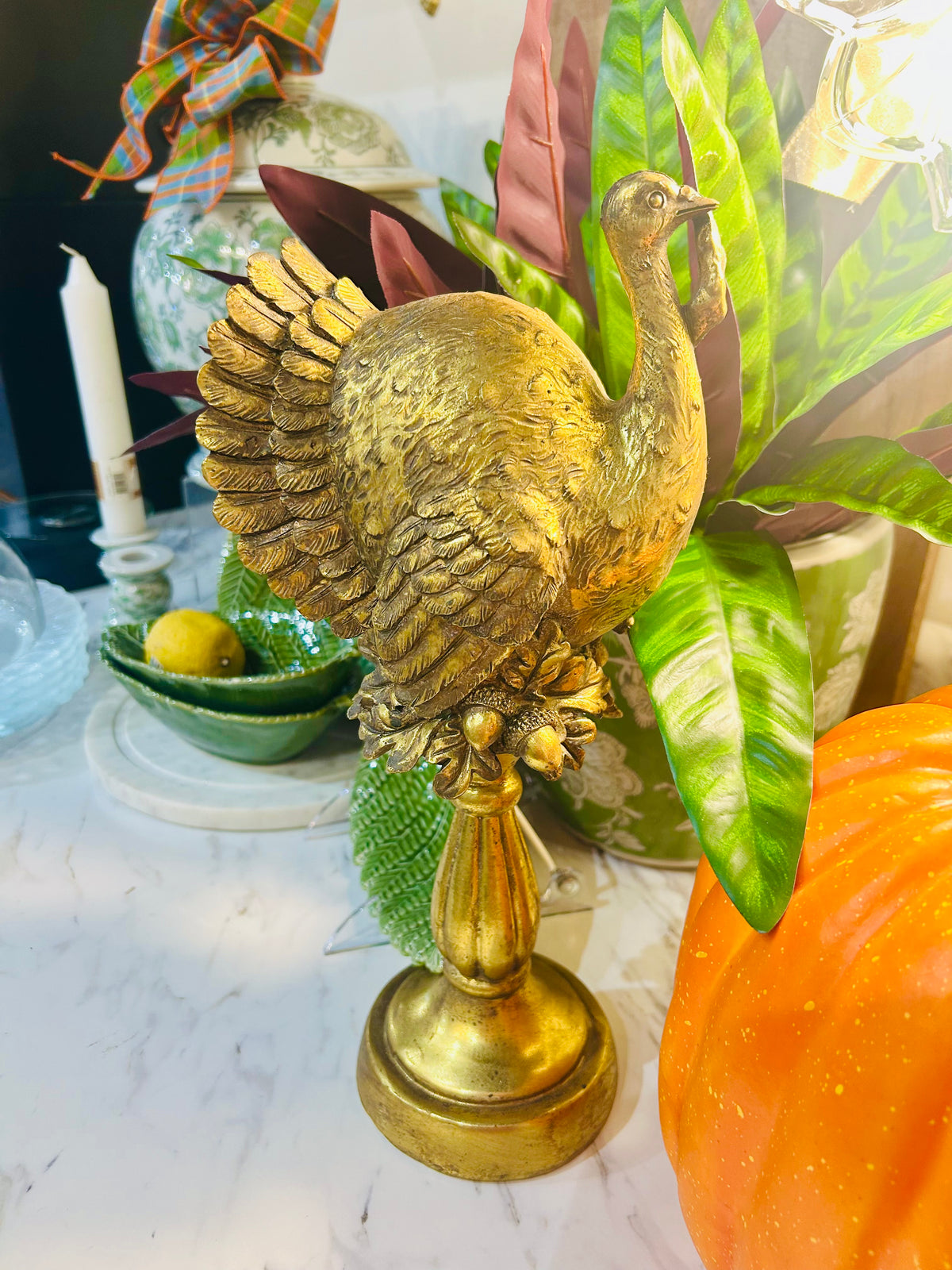 Gold Resin Turkey on Pedestal