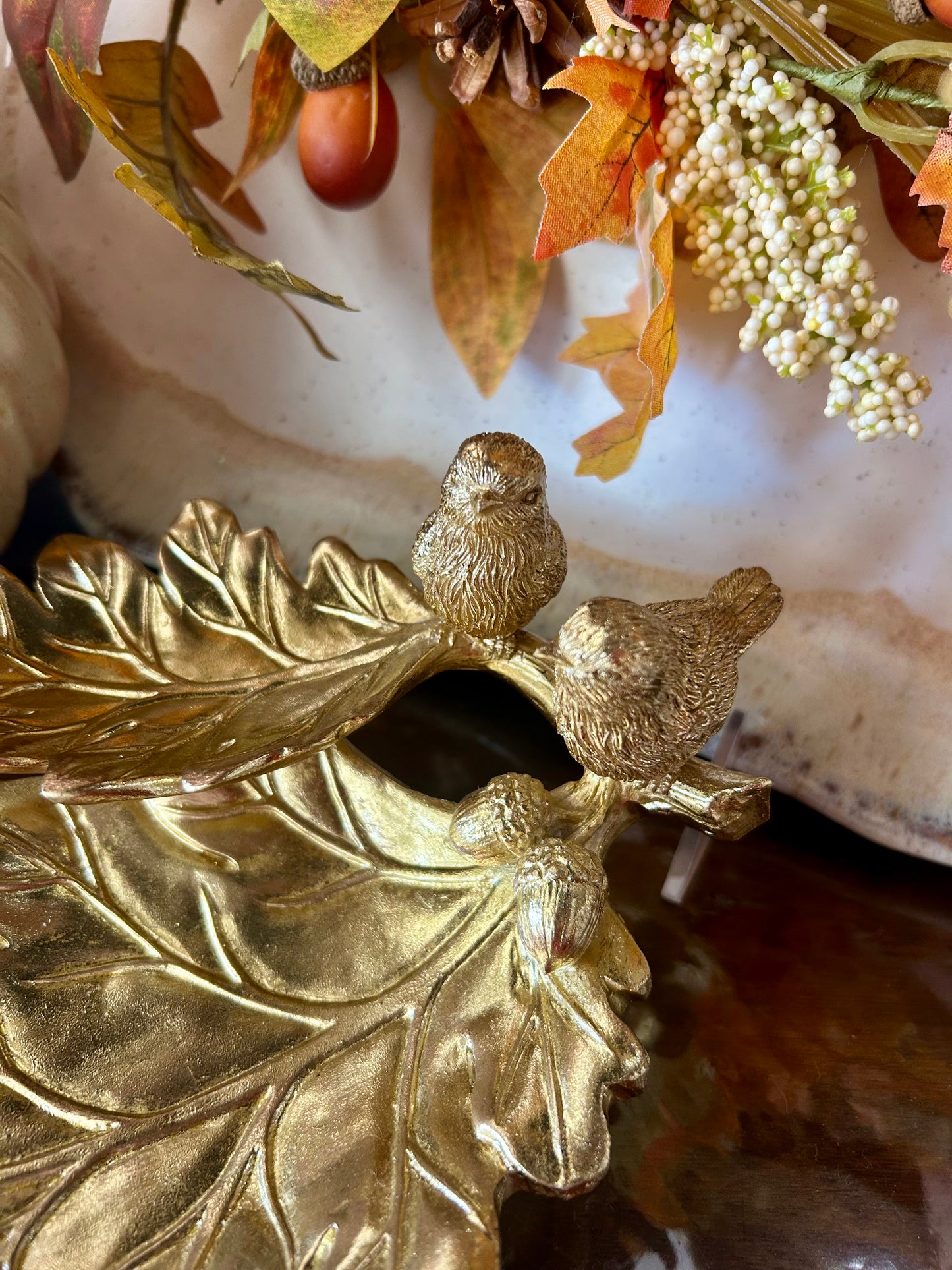 Gold Resin Leaf Tray w/Birds